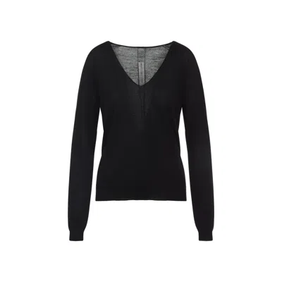 RICK OWENS BLACK VIRGIN WOOL V NECK PULL