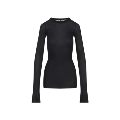 Rick Owens Black Viscose Silk Rib T-shirts
