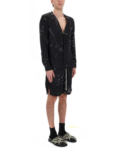 Rick Owens Black Viscose-cupro Shorts In Multi