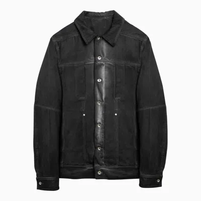 Rick Owens Black Washed-effect Denim Jacket In Gray