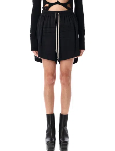 RICK OWENS BLACK WIDE-LEG DRAWSTRING SHORTS