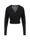 Rick Owens Cropped Long Sleeve Sheer Top V-neck In Black