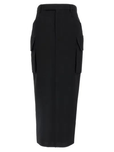 Rick Owens Black Wool Midi Women's Skirt
