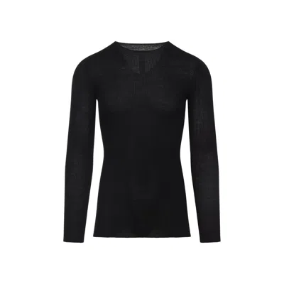 RICK OWENS BLACK WOOL RIBBED ROUND NECK PULLOVER