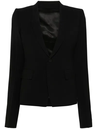 RICK OWENS BLACK WOOL SINGLE-BREASTED BLAZER