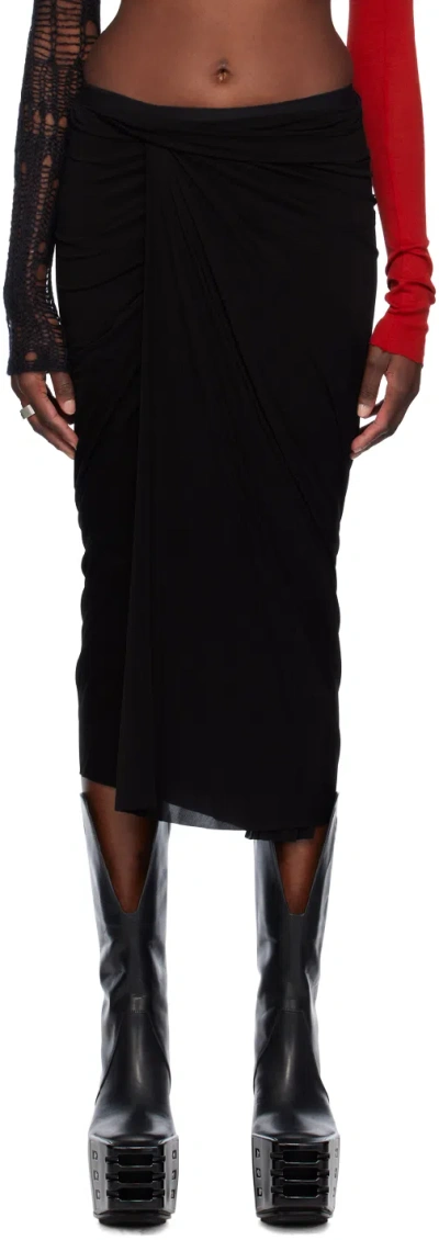 Rick Owens Black Wrap Midi Skirt In 09 Black