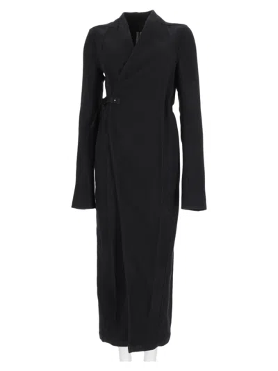 Rick Owens Black Wrap-style Structured Virgin Wool Coat