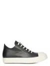 Rick Owens Black/cream Grain Calf Leather Low Top Sneakers In Black