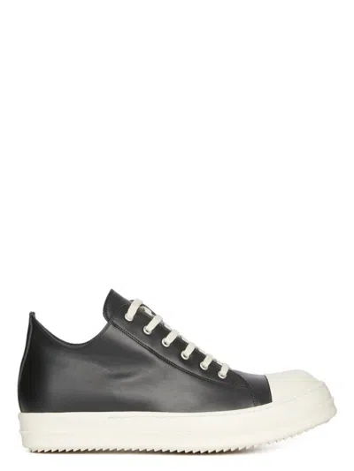 Rick Owens Black/cream Grain Calf Leather Low Top Sneakers