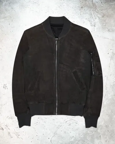 Pre-owned Rick Owens Blistered Leather Bomber Jacket In Brown