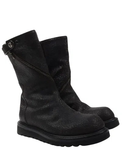 Pre-owned Rick Owens Blistered Leather Spiral Zip Creeper Boots 40 In Black