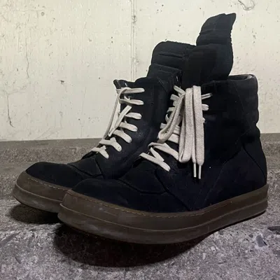 Pre-owned Rick Owens Blistered Suede Geobasket Gum Sole 2014 Shoes In Black