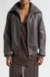 Rick Owens Blixa Dracucollar Leather Bomber Jacket In Brown