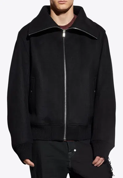 Rick Owens Blixa Dracucollar Zip-up Wool Jacket In Black