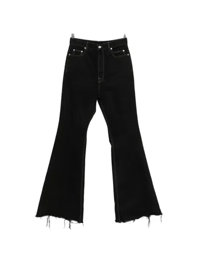 Rick Owens Bloan Contrast-stitch Raw-hem Bootcut Jeans In Black