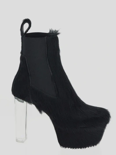 Rick Owens Minimal Grill Beatle Boots In Black Clear