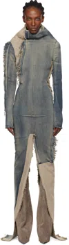Rick Owens Blue & Beige Concordians Etna Denim Maxi Dress In Blue