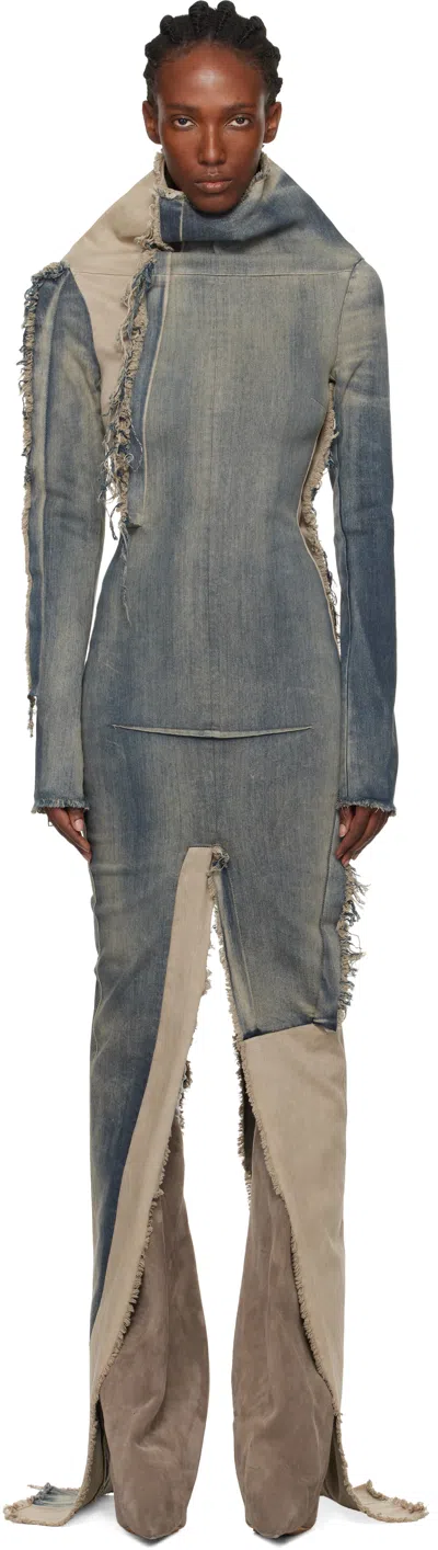 Rick Owens Blue & Beige Concordians Etna Denim Maxi Dress