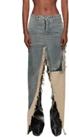 Rick Owens Blue & Off-white Concordians Sliced Denim Maxi Skirt In Blue