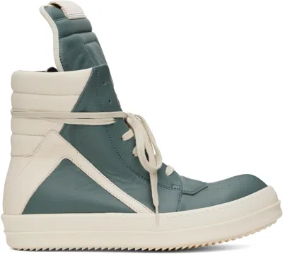 Rick Owens Blue & Off-white Hollywood Geobasket Trainers In 6611 Mouthwash/milk/