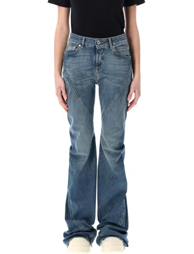 RICK OWENS BLUE BIAS BOOTCUT JEANS