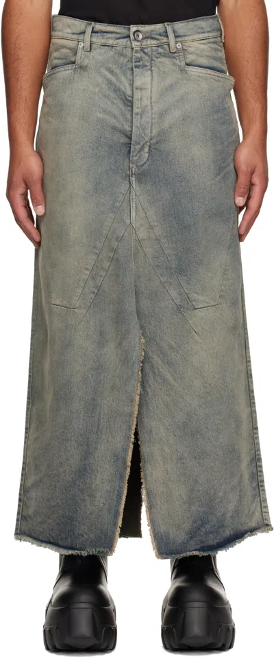 Rick Owens Blue Concordians Slivered Denim Maxi Skirt