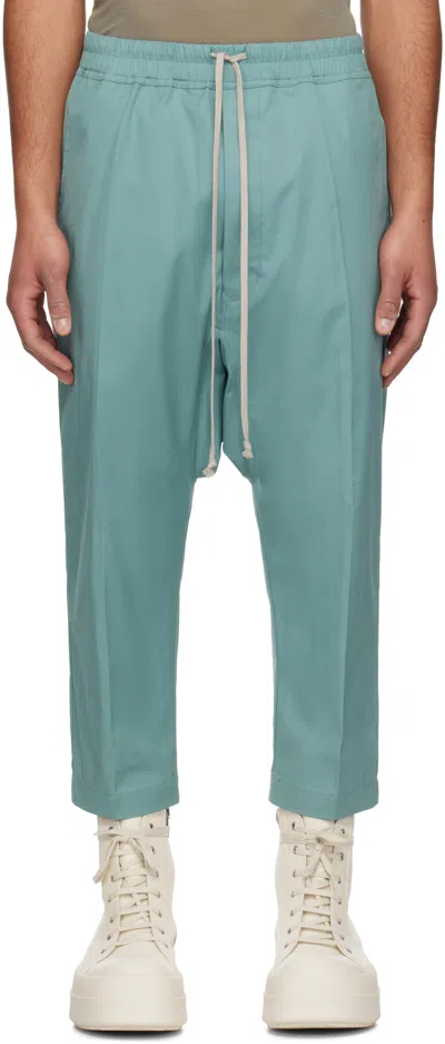 Rick Owens Blue Hollywood Drawstring Cropped Trousers In 66 Mouthwash