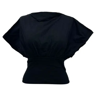 Rick Owens Boat Neck Short Sleeve Blouse In Black Cotton