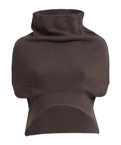 Rick Owens Boiled Cashmere Blend Knit Draped Top In Brown