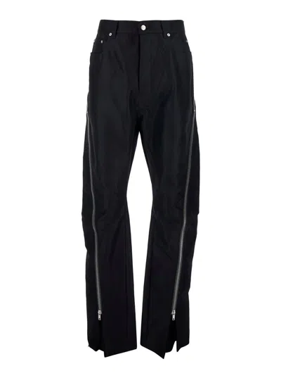Rick Owens Bolan Banana Black Pants With Zip Details In Cotton Stretch Man