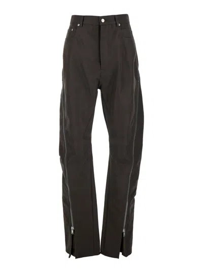 Rick Owens Bolan Banana Grey Pants With Zip Details In Cotton Stretch Man In Brown