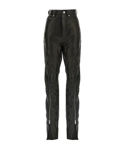RICK OWENS BOLAN BANANA ZIP-DETAIL HIGH-WAISTED LEATHER TROUSERS