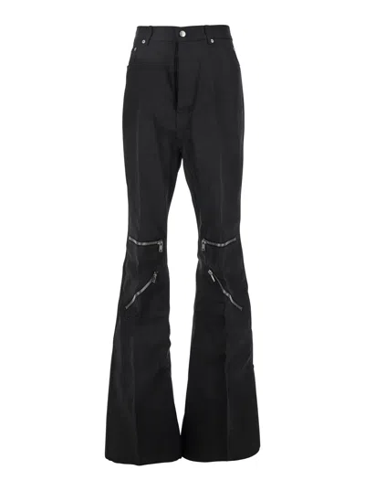 Rick Owens 'bolan Cargo' Black Pants With Zip Applied On The Legs In Cotton Man