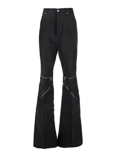 RICK OWENS BOLAN CARGO BLACK PANTS WITH ZIP APPLIED ON THE LEGS IN COTTON MAN