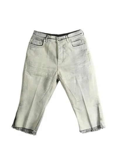 Rick Owens Bolan Cropped Frayed-hem Jeans In Grey