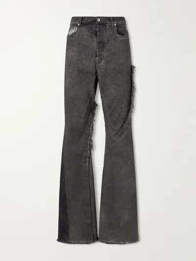 Rick Owens Bolan Frayed Baggy Bootcut Jeans In Gray