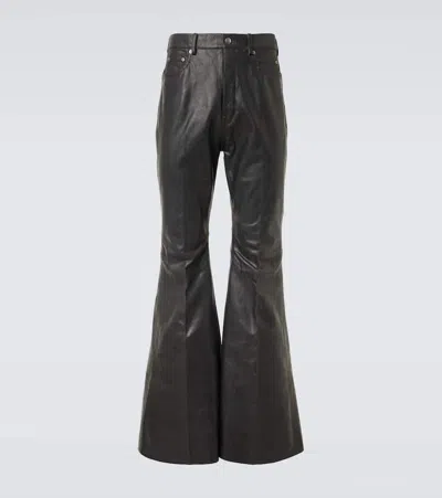 Rick Owens Bolan Leather Flared Trousers In Black