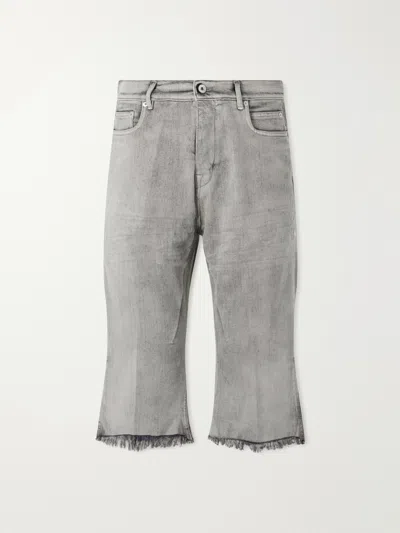 Rick Owens Bolan Straight-leg Frayed Denim Shorts In Gray