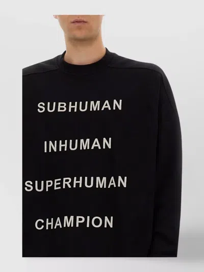 Rick Owens Bold Text Print Crew Neck Sweatshirt In Black