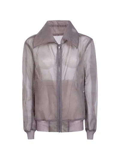 Rick Owens Sheer Mesh-panelled Bomber Jacket In Gray