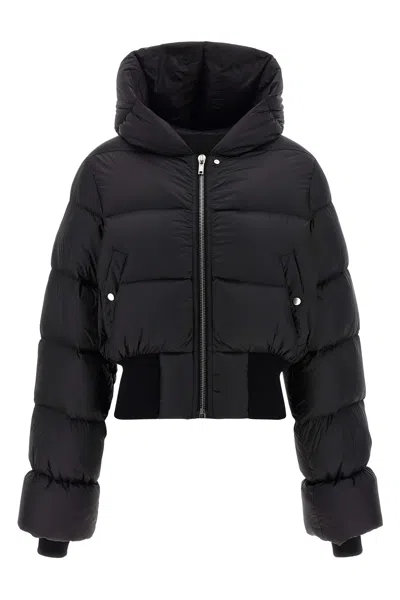 Rick Owens Black Down Jacket With Crop Design And Fixed Hood In Tech Fabric Woman