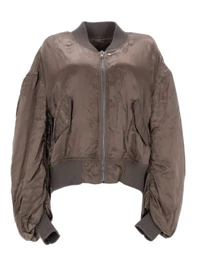 Rick Owens Jacket Oversized Sleeves Side Pockets Ribbed Cuffs Hem In Brown