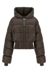 Rick Owens Brown Down Jacket With Crop Design And Fixed Hood In Tech Fabric Woman In Gray