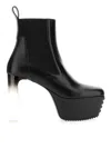Rick Owens Minimal Grill Beatle Leather Platform Ankle Boots In Black