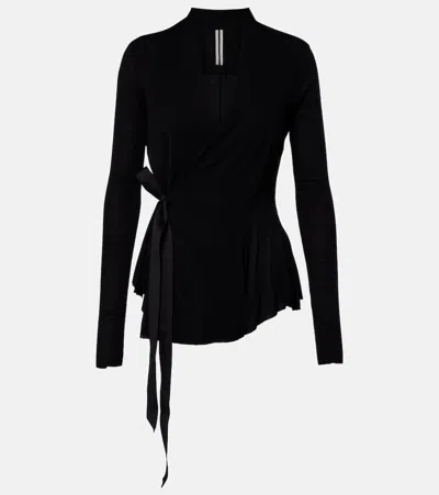 Rick Owens Bow-detail Wrap Cardigan In Black