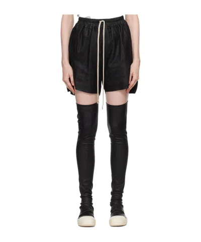 Rick Owens Black Porterville Blister Leather Shorts In 09 Black