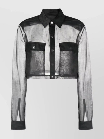 Rick Owens Boxy Sheer Cropped Outershirt In Blue