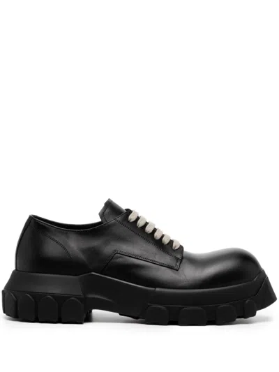 Rick Owens Mens Black Bozo Tractor Platform Leather Oxford Shoes