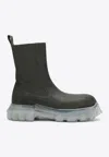 Rick Owens Dark Green Tractor Ankle Boots With Elastic Gussets In Dark Green
