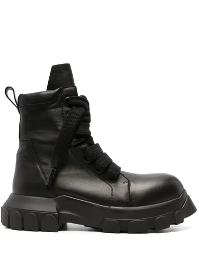 Rick Owens Chunky Lace-up Leather Boots With Tractor Sole In Black
